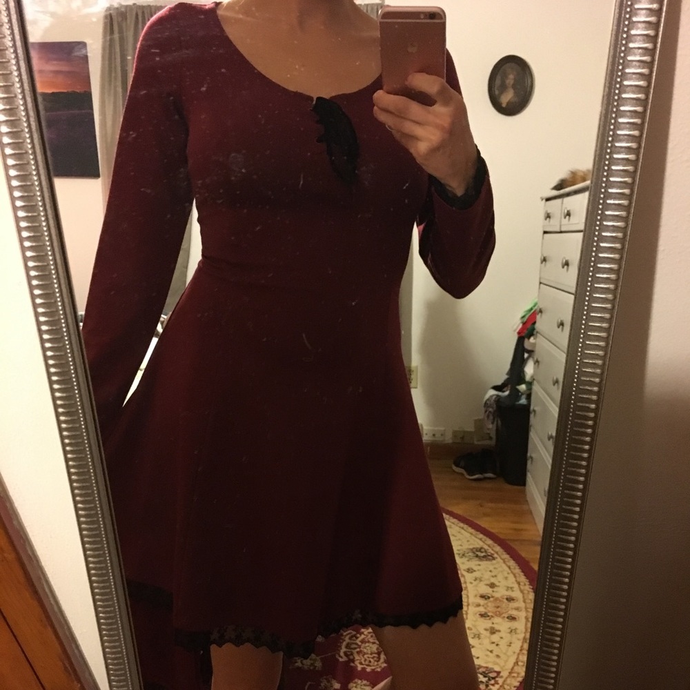 Burgundy Longe Sleeve Gothic Dress